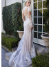 Ivory Lace Tulle Heart Shaped Back Scalloped Hem Wedding Dress